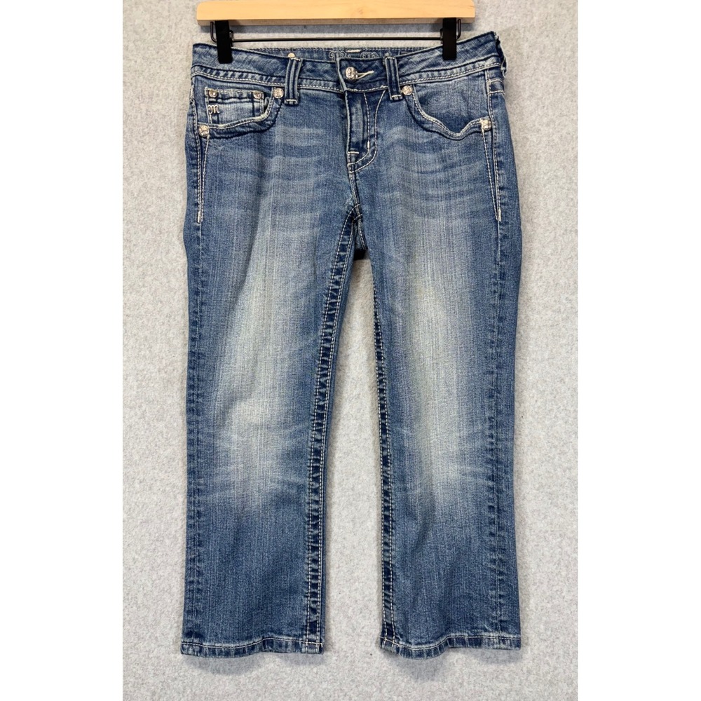 Miss Me Distressed Blue Cropped Bootcut Jeans